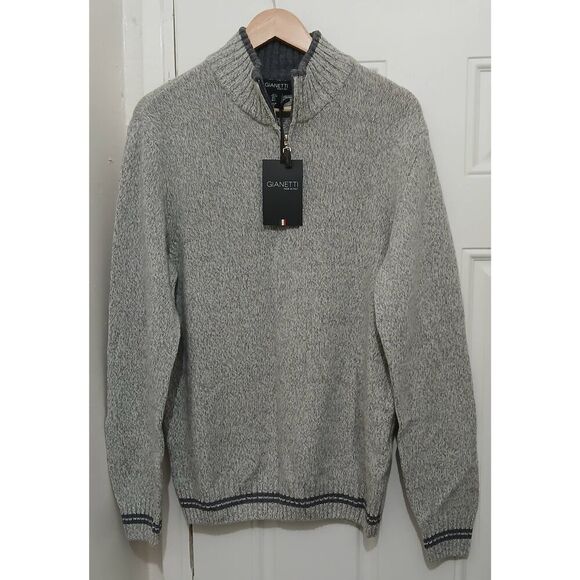 Gianetti mens large 1/4 zip Italian wool mockneck sweater gray - Picture 2 of 8